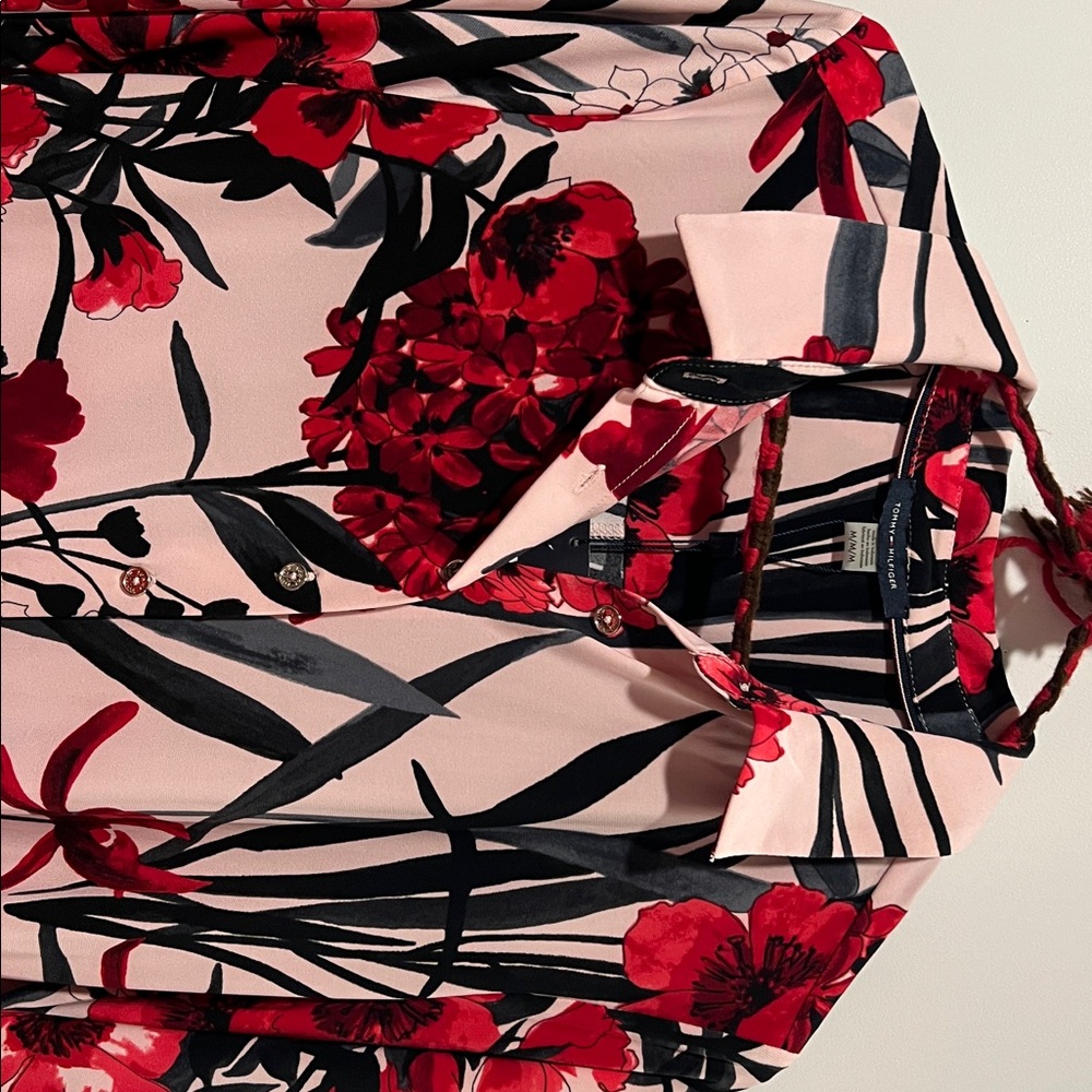 Tommy Hilfiger Red and Black Floral Button-Down Shirt - Picture 3 of 5